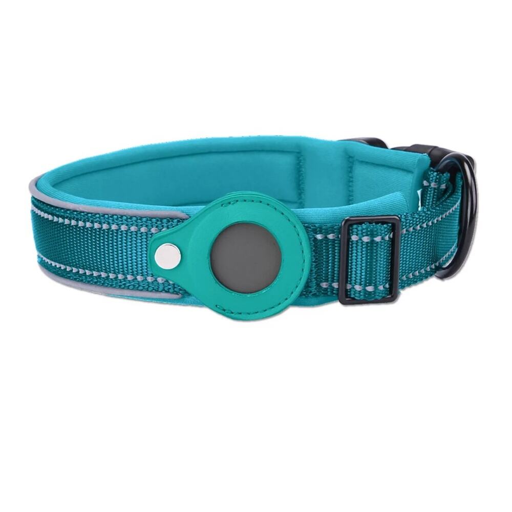 NWT dog collar blue Apple AirTag tracker reflective padded nylon large B182